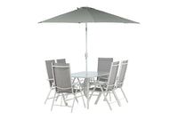 BREKKI Madgruppe inkl. parasol hvid/grå
