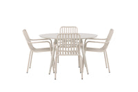 Lina spisebord 120ø - Beige + Peking spisebænk - beige / alu