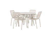 Lina spisebord 120ø - Beige + Peking spisebænk - beige / alu