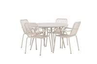 Lina spisebord 120ø - Beige + Peking spisebænk - beige / alu