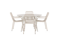 Lina spisebord 120ø - Beige + Peking spisebænk - beige / alu