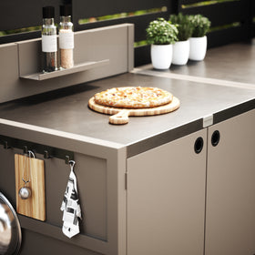 Specialpris UMAMI udendørs køkken modul 1 + 2 inkl. overtræk, beige/rustfrit stål