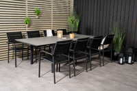 Levels spisebord 160/240 - sort / grå + Santorini armlænestol - sort alu / sort textilene