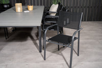Levels spisebord 160/240 - sort / grå + Santorini armlænestol - sort alu / sort textilene