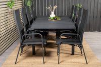 Marbella spisebord 160/240*100 - sort + Copacabana recliner spise stol - sort alu / textilene