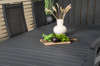 Marbella spisebord 160/240*100 - sort + Copacabana recliner spise stol - sort alu / textilene