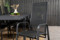 Marbella spisebord 160/240*100 - sort + Copacabana recliner spise stol - sort alu / textilene