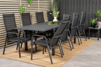 Marbella spisebord 160/240*100 - sort + Copacabana recliner spise stol - sort alu / textilene