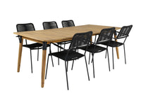 Julian spisebord 210*100 - akasie + Lindos armstol - svart alu / svart rep