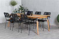 Julian spisebord 210*100 - akasie + Lindos armstol - svart alu / svart rep