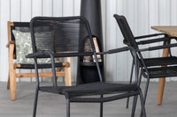 Julian spisebord 210*100 - akasie + Lindos armstol - svart alu / svart rep