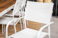 Bois spisebord 200*100 - hvid alu / akacie + Santorini rammesofa - hvid alu / textilene