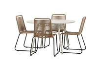 Lina spisebord 120ø - beige + Lindos spise stol - sort alu / latte rep