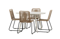 Lina spisebord 120ø - beige + Lindos spise stol - sort alu / latte rep