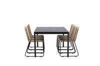 Modena spisebord 200*100 - sort + Lindos spisebænk - sort alu / latte rep