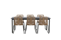 Modena spisebord 200*100 - sort + Lindos spisebænk - sort alu / latte rep