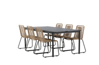 Modena spisebord 200*100 - sort + Lindos spisebænk - sort alu / latte rep