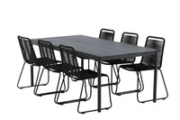 Modena spisebord 200*100 - sort + Lindos spise stol - sort / alu / reb