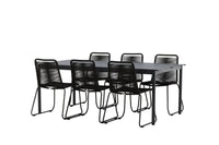 Modena spisebord 200*100 - sort + Lindos spise stol - sort / alu / reb