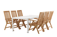 Togo spisebord 200*100 - hvid / teak / alu + Kenya 5-position spise stol - teak