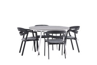 Break spisebord 120ø - hvid / grå / alu / aintwood + Slit spisebænk med pude - sort / grå / aluminium