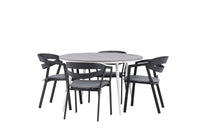 Break spisebord 120ø - hvid / grå / alu / aintwood + Slit spisebænk med pude - sort / grå / aluminium