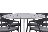 Break spisebord 120ø - hvid / grå / alu / aintwood + Slit spisebænk med pude - sort / grå / aluminium