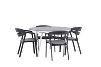 Break spisebord 120ø - hvid / grå / alu / aintwood + Slit spisebænk med pude - sort / grå / aluminium