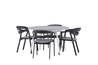 Break spisebord 120ø - hvid / grå / alu / aintwood + Slit spisebænk med pude - sort / grå / aluminium