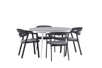 Break spisebord 120ø - hvid / grå / alu / aintwood + Slit spisebænk med pude - sort / grå / aluminium