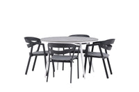 Break spisebord 120ø - hvid / grå / alu / aintwood + Slit spisebænk med pude - sort / grå / aluminium