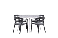 Break spisebord 120ø - hvid / grå / alu / aintwood + Slit spisebænk med pude - sort / grå / aluminium