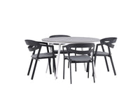 Break spisebord 120ø - hvid / grå / alu / aintwood + Slit spisebænk med pude - sort / grå / aluminium