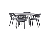 Break spisebord 120ø - hvid / grå / alu / aintwood + Slit spisebænk med pude - sort / grå / aluminium