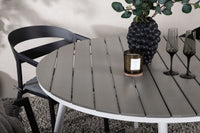 Break spisebord 120ø - hvid / grå / alu / aintwood + Slit spisebænk med pude - sort / grå / aluminium