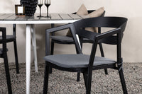 Break spisebord 120ø - hvid / grå / alu / aintwood + Slit spisebænk med pude - sort / grå / aluminium