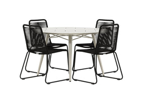 Lina spisebord 120ø - beige + Lindos spisestol - svart alu / svart rep