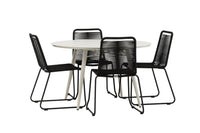 Lina spisebord 120ø - beige + Lindos spisebænk - sort alu / sort reb