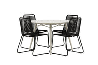 Lina spisebord 120ø - beige + Lindos spisebænk - sort alu / sort reb