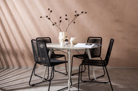 Lina spisebord 120ø - beige + Lindos spisebænk - sort alu / sort reb