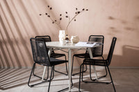 Lina spisebord 120ø - beige + Lindos spisebænk - sort alu / sort reb