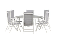 Break spisebord 150ø - hvid / grå / alu / aintwood + Break 5:pos spise stol - hvid / grå