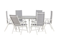 Break spisebord 150ø - hvid / grå / alu / aintwood + Break 5:pos spise stol - hvid / grå