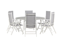 Break spisebord 150ø - hvid / grå / alu / aintwood + Break 5:pos spise stol - hvid / grå
