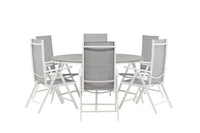 Break spisebord 150ø - hvid / grå / alu / aintwood + Break 5:pos spise stol - hvid / grå