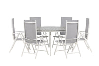 Break spisebord 150ø - hvid / grå / alu / aintwood + Break 5:pos spise stol - hvid / grå