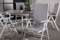 Break spisebord 150ø - hvid / grå / alu / aintwood + Break 5:pos spise stol - hvid / grå