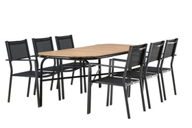 Table à manger Holmbeck 200*95 - noir / acacia + chaise de salle à manger Copacabana - noir