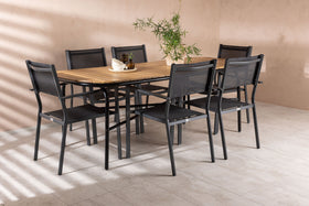 Table à manger Holmbeck 200*95 - noir / acacia + chaise de salle à manger Copacabana - noir