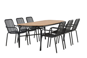 Table à manger Holmbeck 200*95 - noir / acacia + Chaise de salle à manger Peking - noir / alu